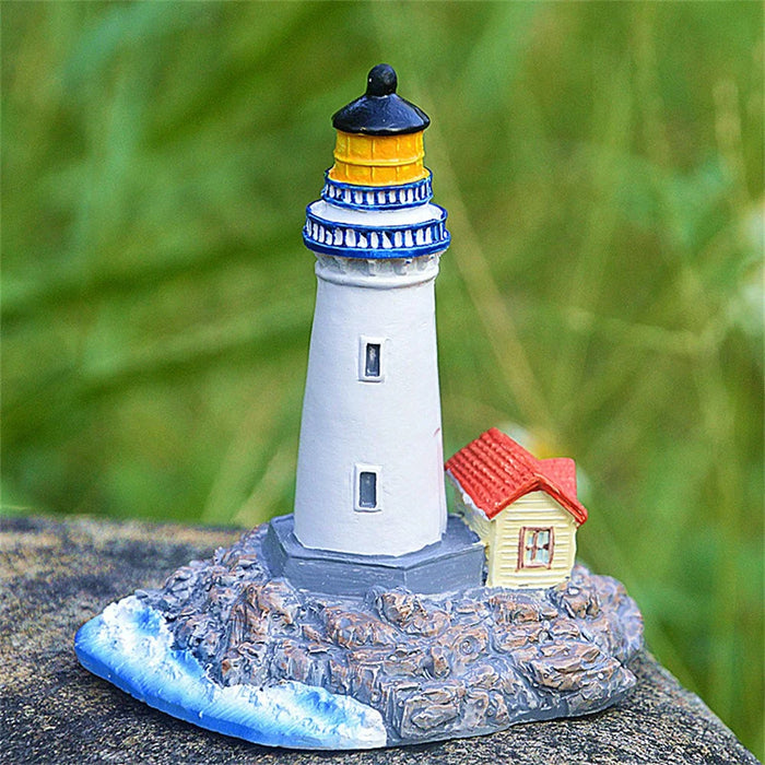 Mediterranean Style Small Lighthouse Ornament Micro Landscape Resin Craft - 6