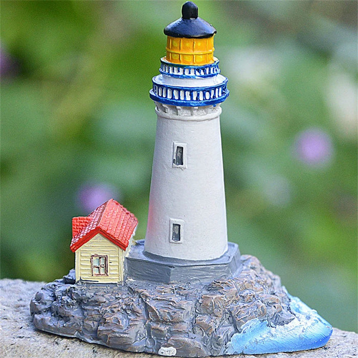 Mediterranean Style Small Lighthouse Ornament Micro Landscape Resin Craft - 7