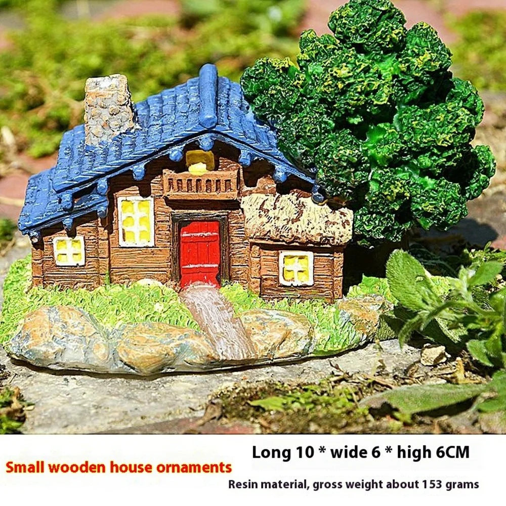 Wood Texture Cabin Ornament Bonsai Decoration Micro Landscape Garden Resin Craft - 3