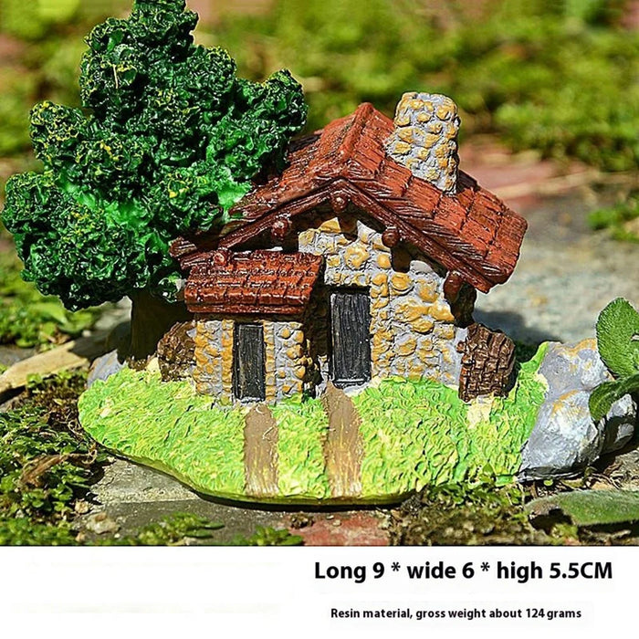 Stone Texture Cabin Ornament Bonsai Decoration Micro Landscape Garden Resin Craft - 3