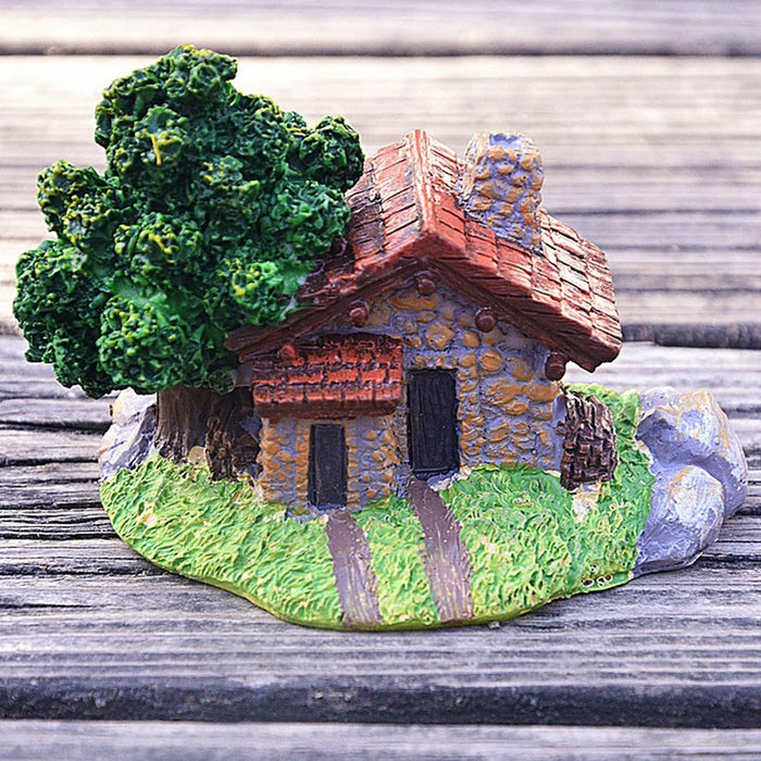 Stone Texture Cabin Ornament Bonsai Decoration Micro Landscape Garden Resin Craft - 4