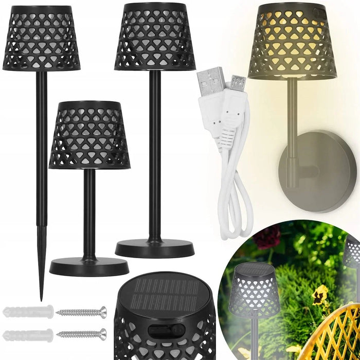 Solar Powered 5-in-1 Rechargeable Table Lamp Waterproof Outdoor Garden Patio Lawn Dorm Light - Black - 2