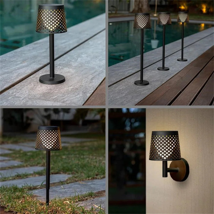Solar Powered 5-in-1 Rechargeable Table Lamp Waterproof Outdoor Garden Patio Lawn Dorm Light - Black - 4
