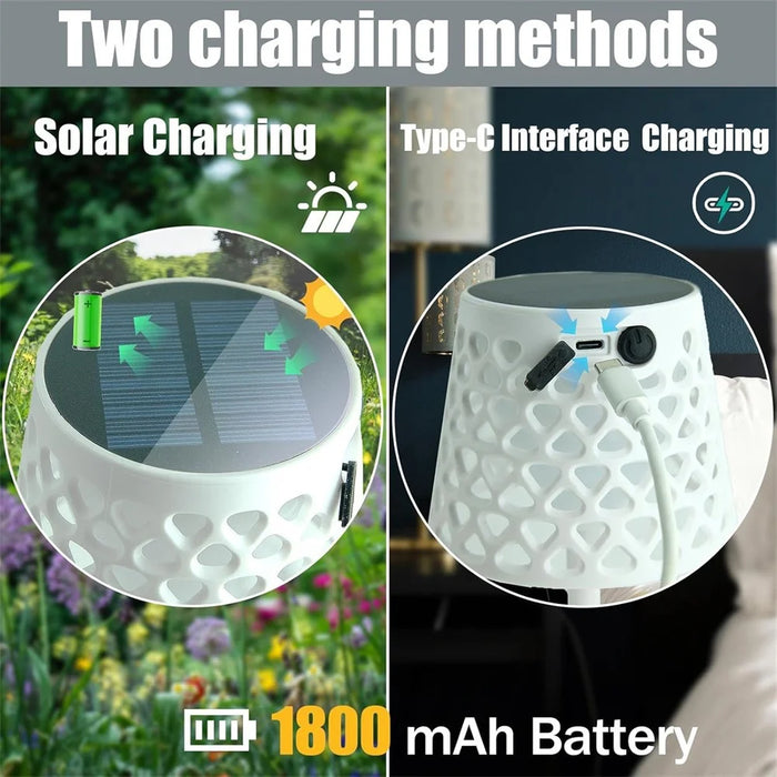 Solar Powered 5-in-1 Rechargeable Table Lamp Waterproof Outdoor Garden Patio Lawn Dorm Light - Black - 6