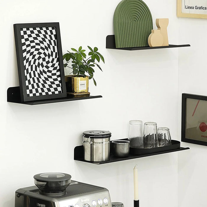 Heavy Duty Wall Mounted Shelf Floating Shelves Carbon Steel Storage Rack For Kitchen Bedroom Office Bathroom - 2