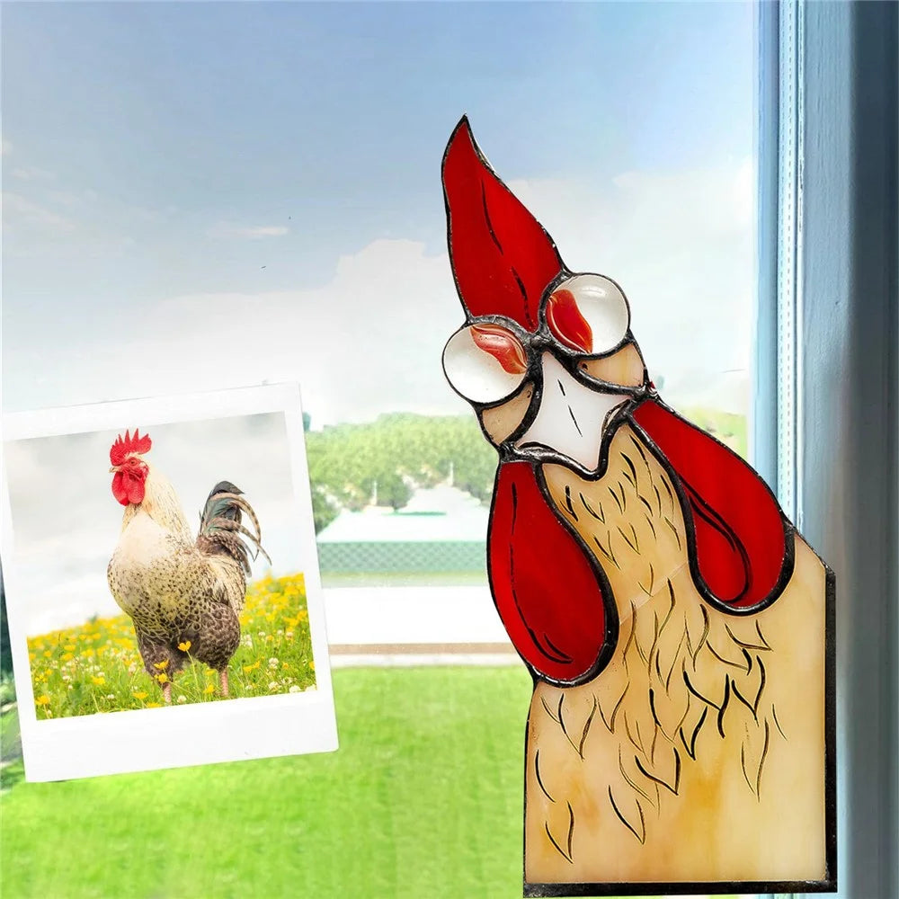 20cm Creative Peeping Rooster Window Corner Decor Acrylic Balcony Ornament - Style B - 7