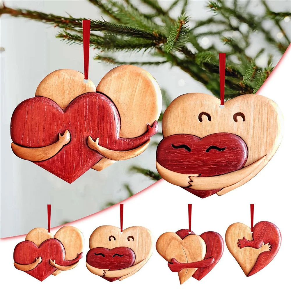 Valentine Day Heart Pendant Wooden Car Home Hanging Ornament Gift - Style A - 2
