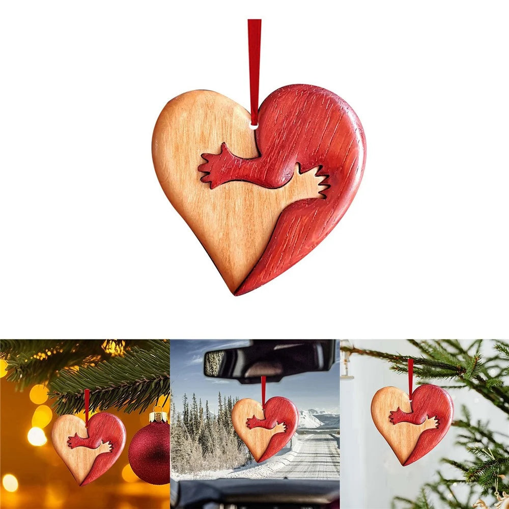 Valentine Day Heart Pendant Wooden Car Home Hanging Ornament Gift - Style A - 3
