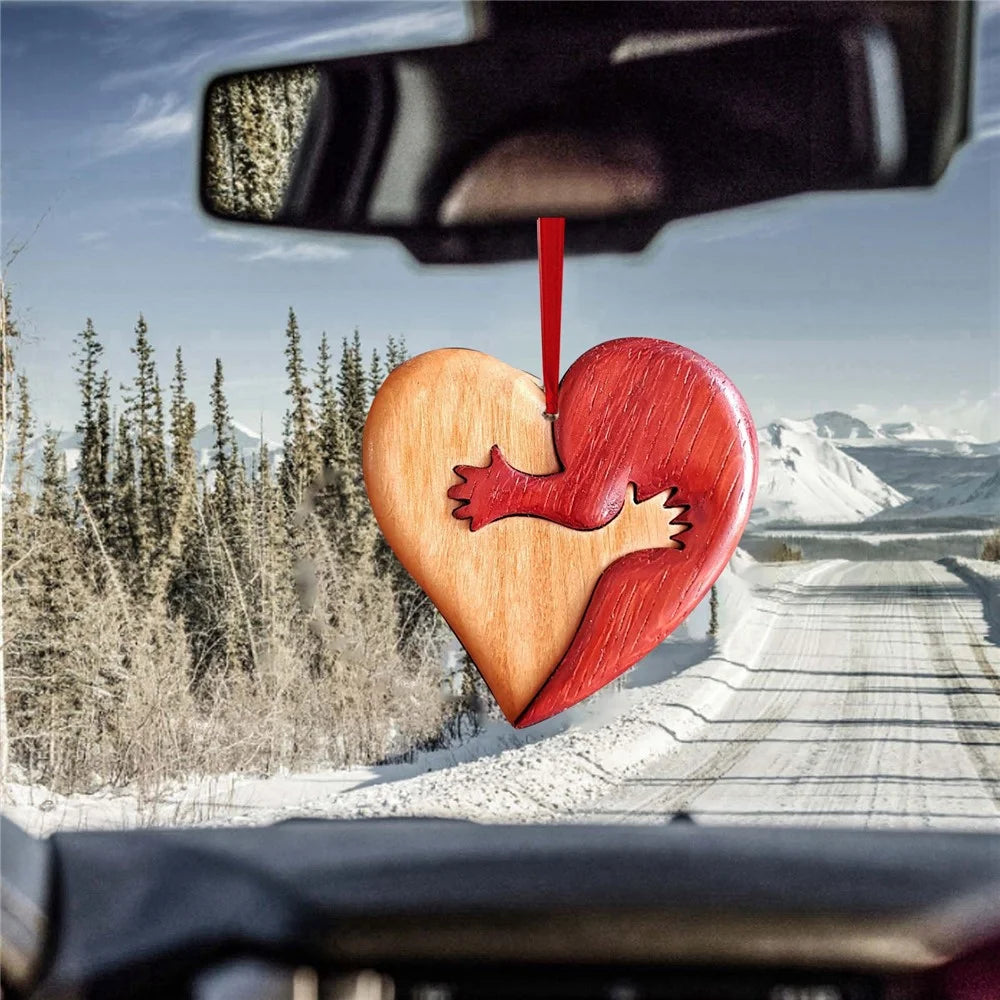 Valentine Day Heart Pendant Wooden Car Home Hanging Ornament Gift - Style A - 5