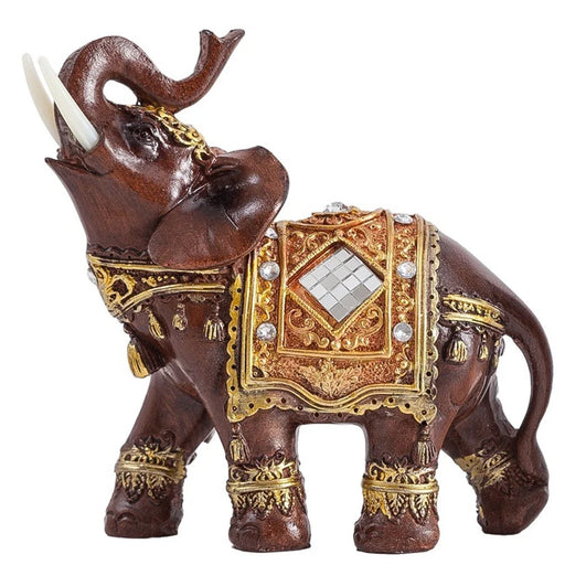 Feng Shui Fortune Lucky Elephant Statue Resin Crafts Home Porch Office Desktop Ornament, Size M - Brown - 1