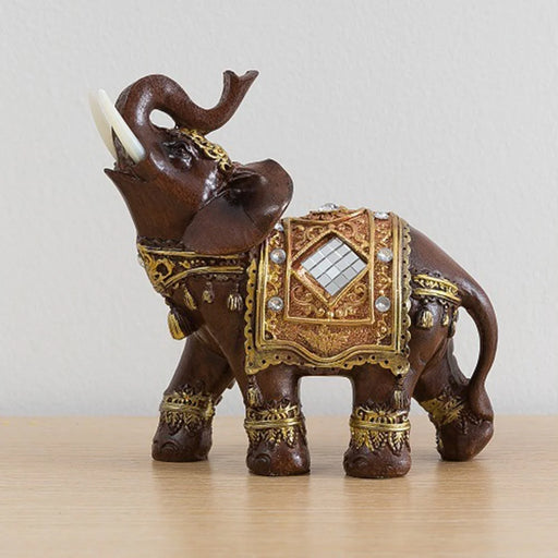 Feng Shui Fortune Lucky Elephant Statue Resin Crafts Home Porch Office Desktop Ornament, Size M - Brown - 2
