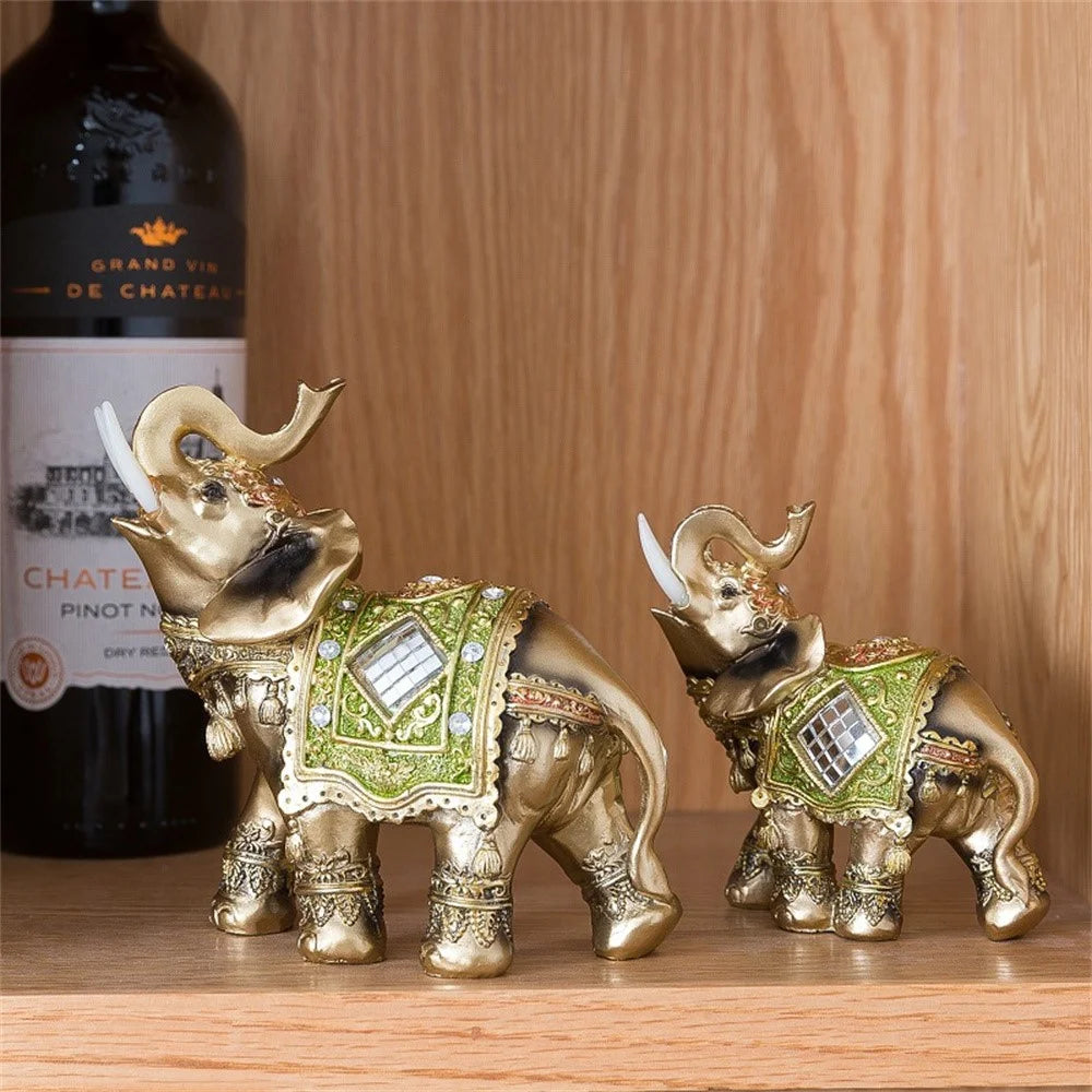 Feng Shui Fortune Lucky Elephant Statue Resin Crafts Home Porch Office Desktop Ornament, Size M - Brown - 6