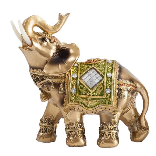 Feng Shui Fortune Lucky Elephant Statue Resin Crafts Home Porch Office Desktop Ornament, Size L - Green - 1