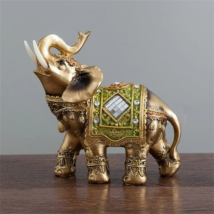 Feng Shui Fortune Lucky Elephant Statue Resin Crafts Home Porch Office Desktop Ornament, Size L - Green - 2
