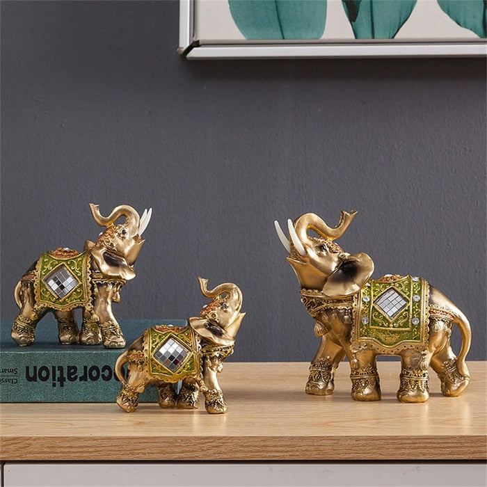 Feng Shui Fortune Lucky Elephant Statue Resin Crafts Home Porch Office Desktop Ornament, Size L - Green - 4