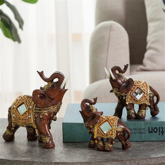 Feng Shui Fortune Lucky Elephant Statue Resin Crafts Home Porch Office Desktop Ornament, Size L - Green - 5