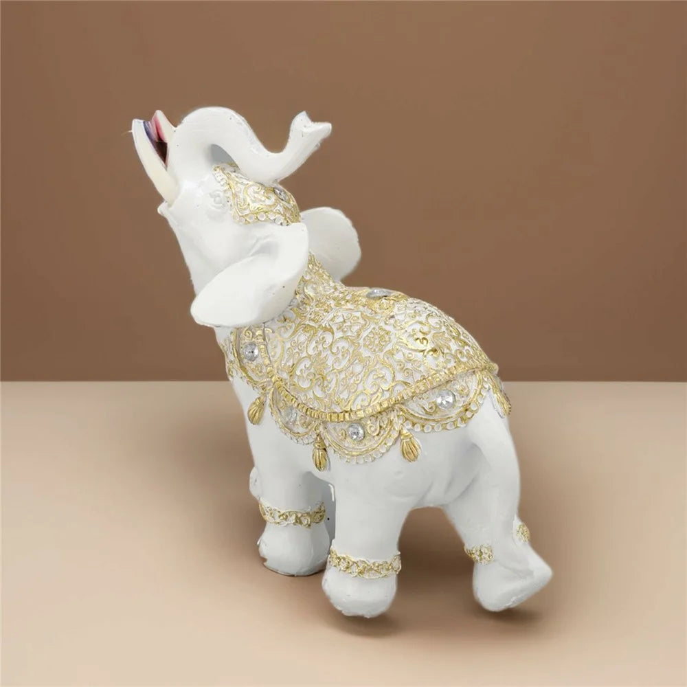 Fortune Lucky Elephant Statue Resin Craft Home Porch Office Desktop Feng Shui Ornament, Size S - White - 4