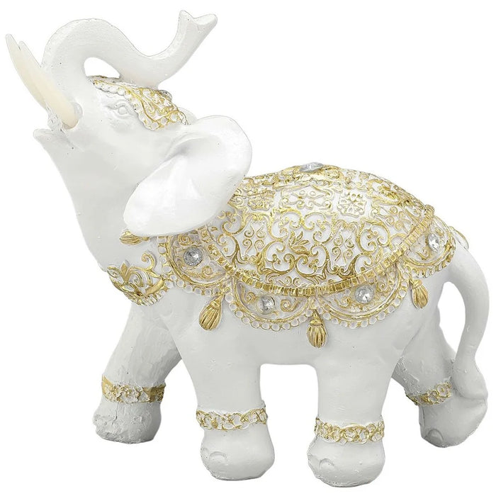 Fortune Lucky Elephant Statue Resin Craft Home Porch Office Desktop Feng Shui Ornament, Size M - White - 1