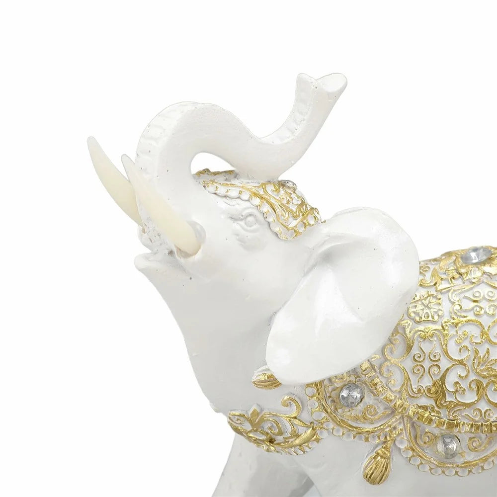 Fortune Lucky Elephant Statue Resin Craft Home Porch Office Desktop Feng Shui Ornament, Size L - White - 5