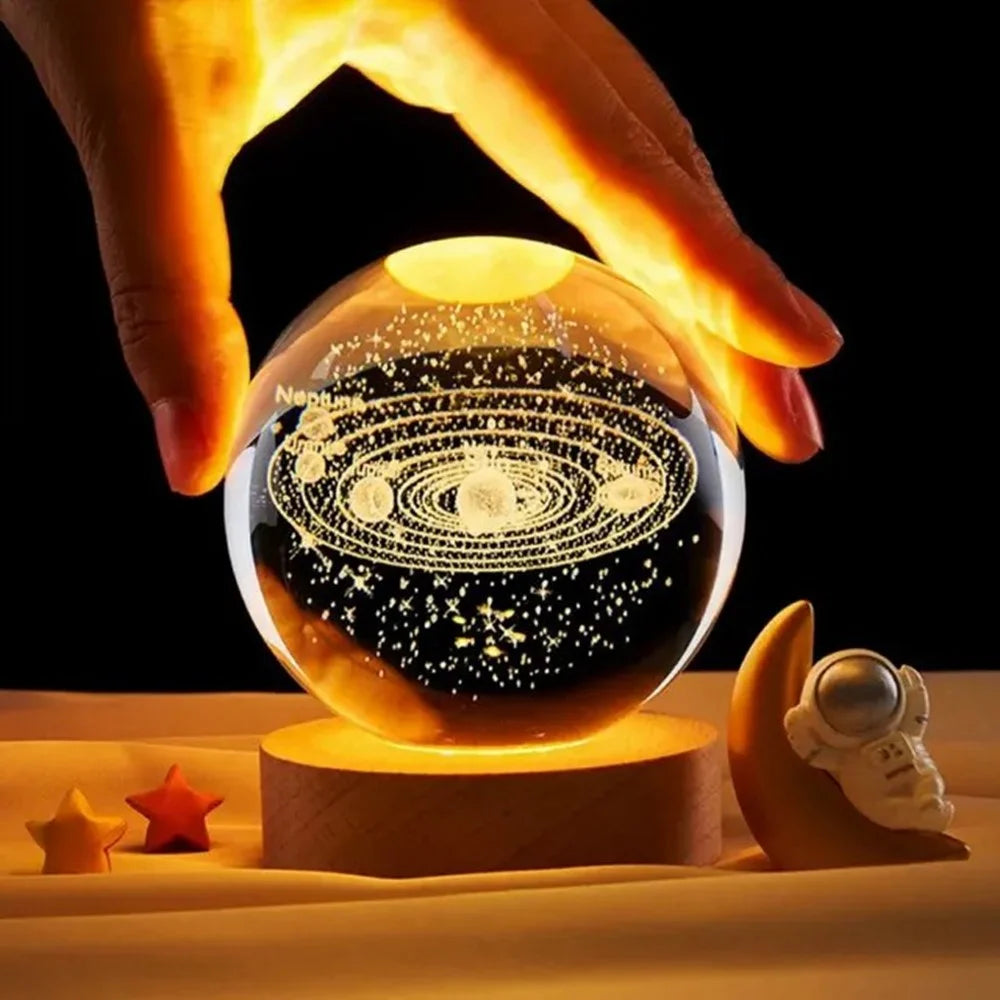 Crystal Ball Night Light LED Illuminated Table Lamp for Bedroom Decor Birthday Gift - Moon - 3