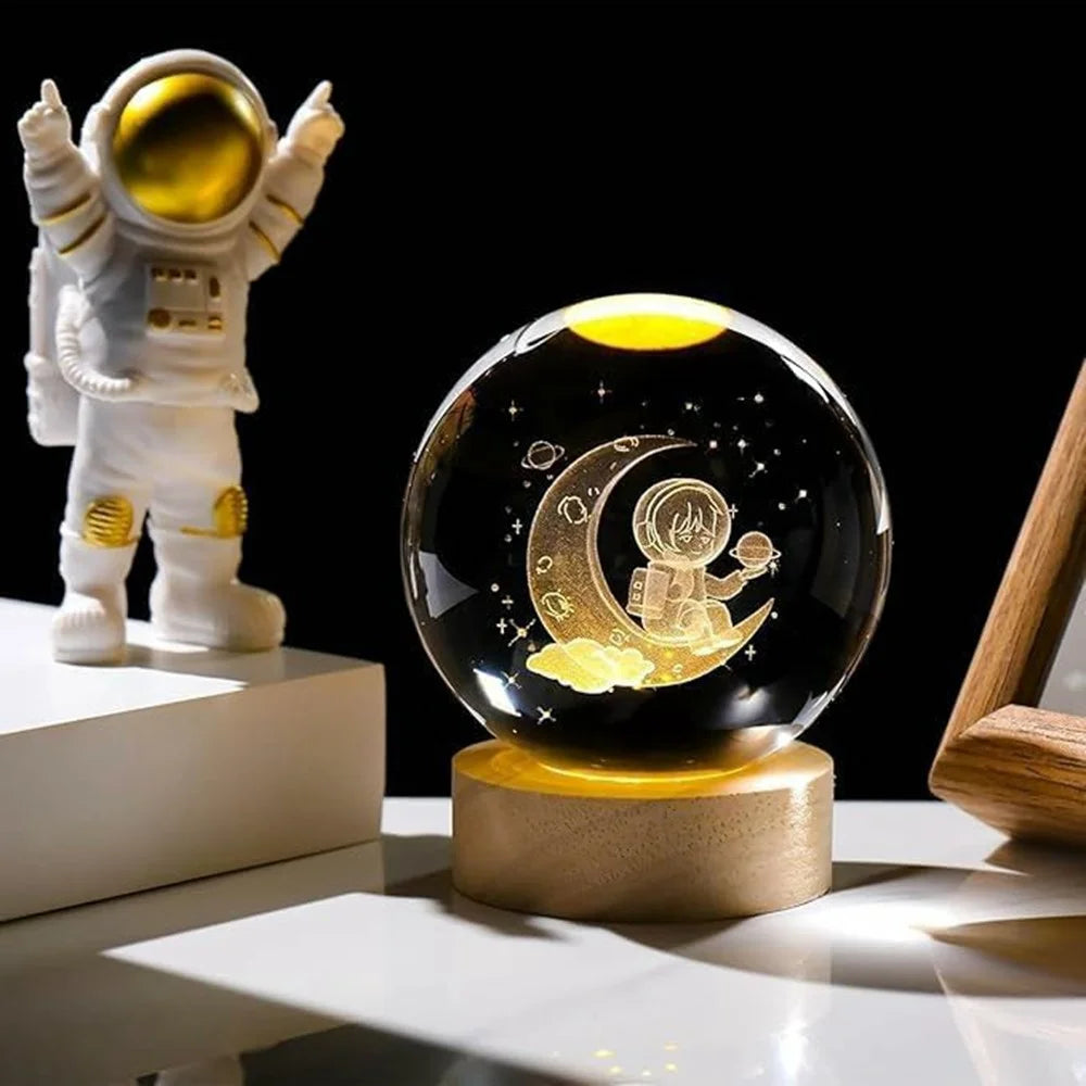 Crystal Ball Night Light LED Illuminated Table Lamp for Bedroom Decor Birthday Gift - Moon - 5