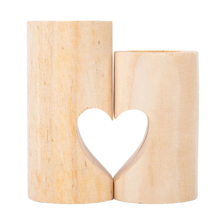 2Pcs / Set Valentine Day Heart Design Round Wooden Candle Holder Romantic Table Decoration - 2