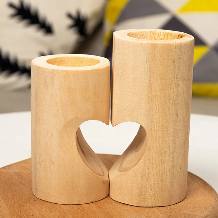 2Pcs / Set Valentine Day Heart Design Round Wooden Candle Holder Romantic Table Decoration - 5