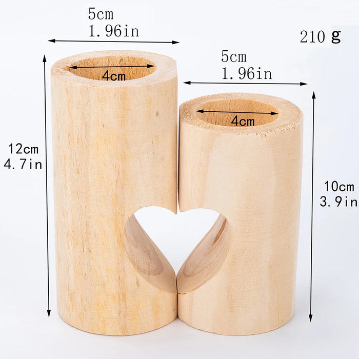 2Pcs / Set Valentine Day Heart Design Round Wooden Candle Holder Romantic Table Decoration - 6