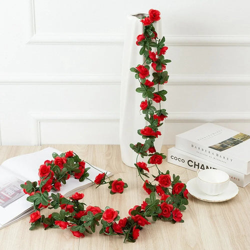2.5m Artificial Peony Flower Garland 45 Blooms Floral Vine Wedding Home Ceiling Wall Decor - Red - 1