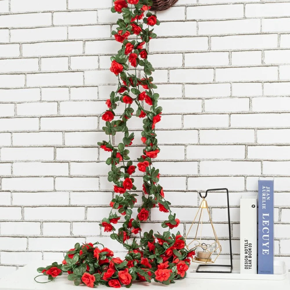 2.5m Artificial Peony Flower Garland 45 Blooms Floral Vine Wedding Home Ceiling Wall Decor - Red - 2