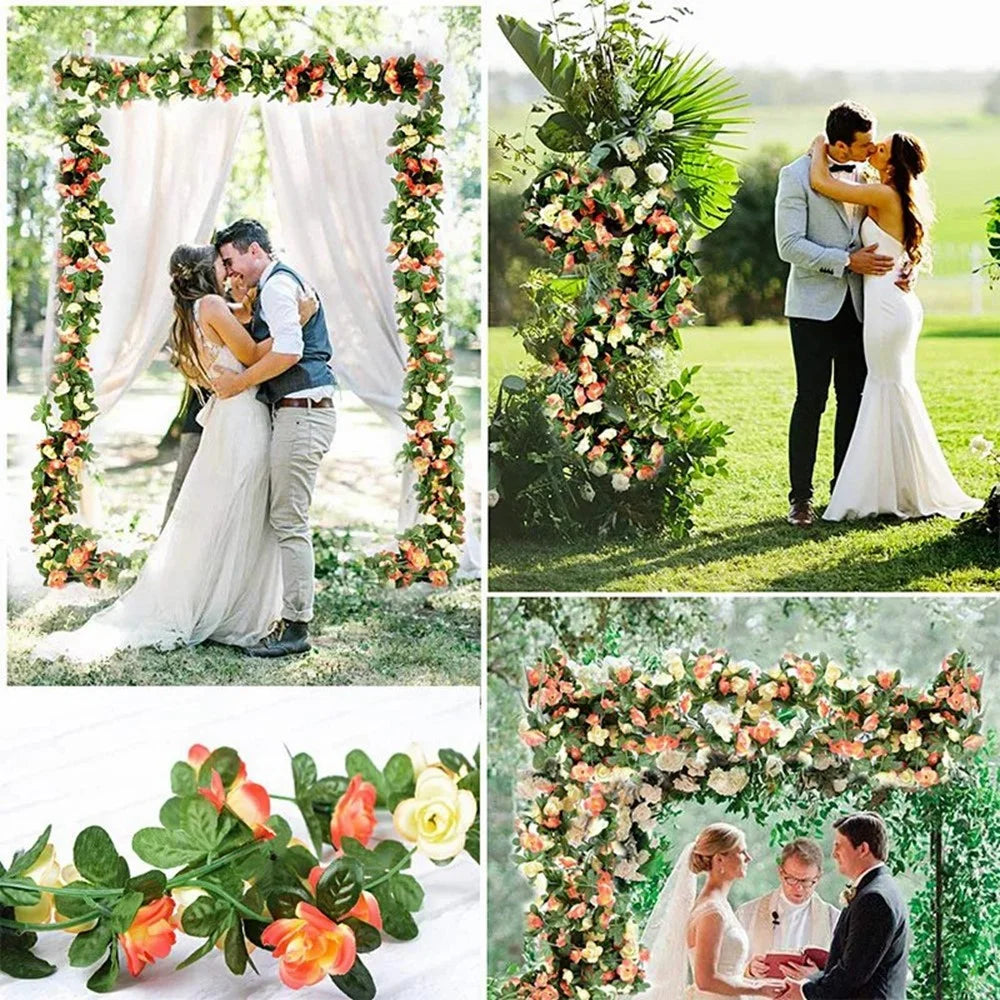 2.5m Artificial Peony Flower Garland 45 Blooms Floral Vine Wedding Home Ceiling Wall Decor - Red - 3