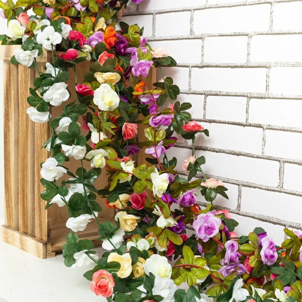 2.5m Artificial Peony Flower Garland 45 Blooms Floral Vine Wedding Home Ceiling Wall Decor - Red - 6