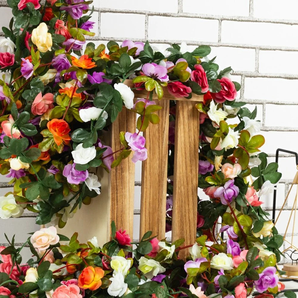 2.5m Artificial Peony Flower Garland 45 Blooms Floral Vine Wedding Home Ceiling Wall Decor - Red - 7