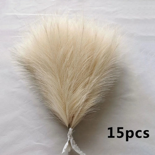 15Pcs Artificial Reeds Home Wedding Decoration DIY Party Bedroom Faux Plant Vase Decor - Beige - 1