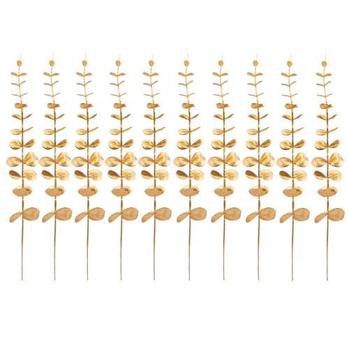10Pcs Artificial Eucalyptus Stems Plastic Faux Plant Home Office Wedding Party Decor - Gold - 1