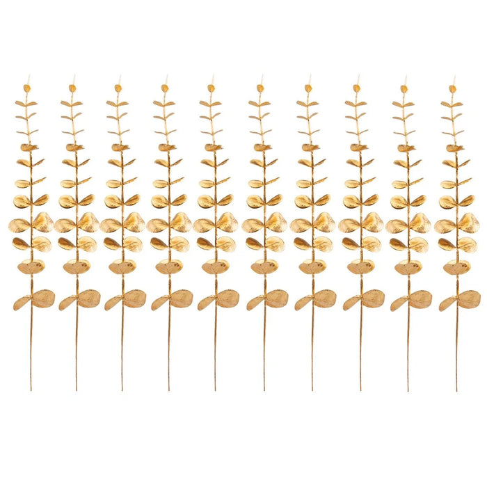 10Pcs Artificial Eucalyptus Stems Plastic Faux Plant Home Office Wedding Party Decor - Gold - 1