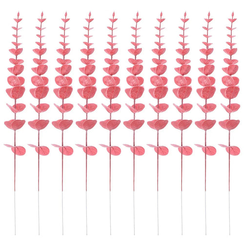 10Pcs Artificial Eucalyptus Stems Plastic Faux Plant Home Office Wedding Party Decor - Red - 1