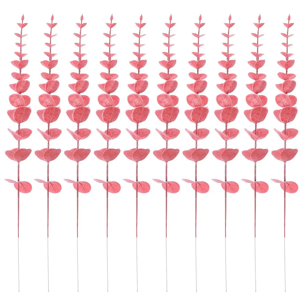10Pcs Artificial Eucalyptus Stems Plastic Faux Plant Home Office Wedding Party Decor - Red - 1