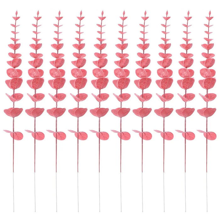 10Pcs Artificial Eucalyptus Stems Plastic Faux Plant Home Office Wedding Party Decor - Red - 1