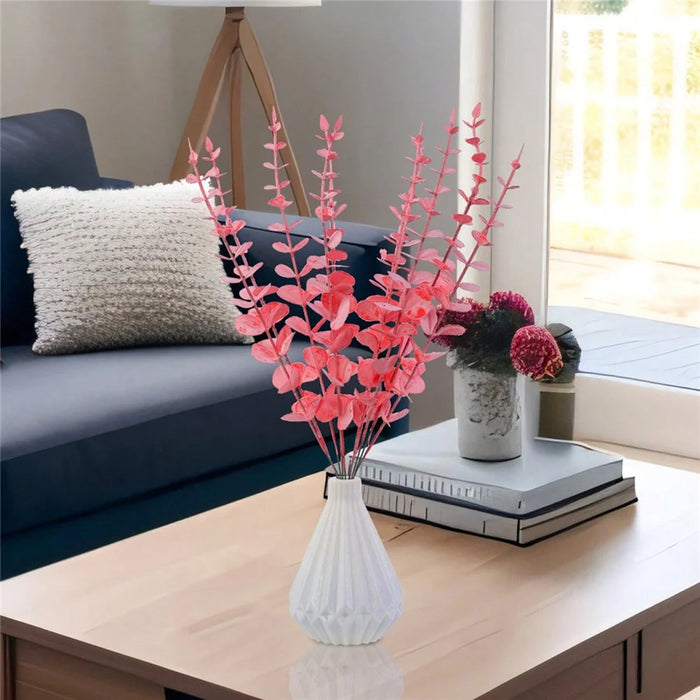 10Pcs Artificial Eucalyptus Stems Plastic Faux Plant Home Office Wedding Party Decor - Red - 5