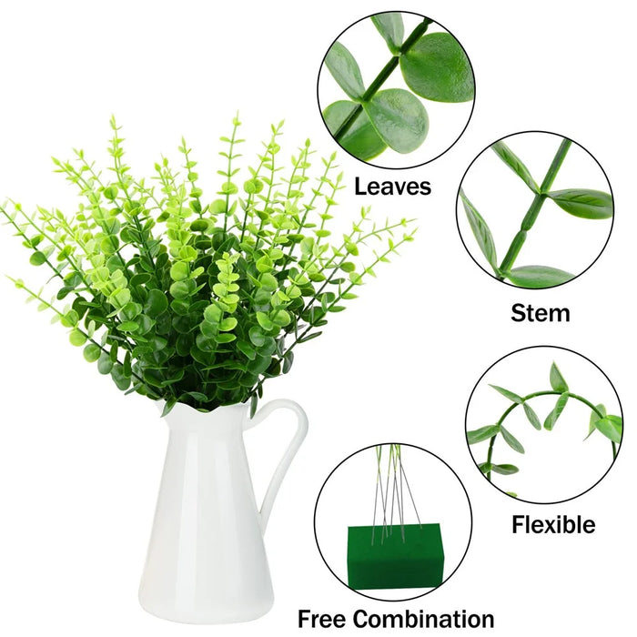 10Pcs Artificial Eucalyptus Stems Plastic Faux Plant Home Office Wedding Party Decor - Green - 2