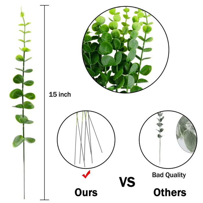 10Pcs Artificial Eucalyptus Stems Plastic Faux Plant Home Office Wedding Party Decor - Green - 7