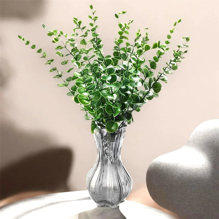 10Pcs Artificial Eucalyptus Stems Plastic Faux Plant Home Office Wedding Party Decor - Blackish Green - 2