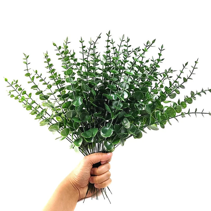 10Pcs Artificial Eucalyptus Stems Plastic Faux Plant Home Office Wedding Party Decor - Blackish Green - 3