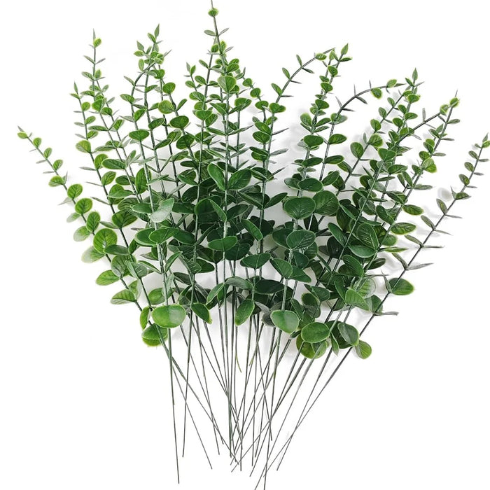 10Pcs Artificial Eucalyptus Stems Plastic Faux Plant Home Office Wedding Party Decor - Blackish Green - 4
