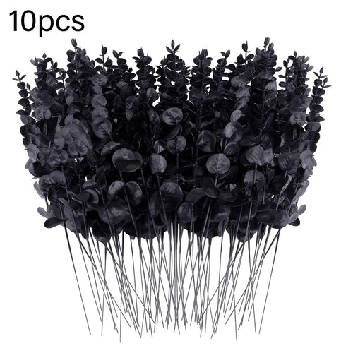 10Pcs Artificial Eucalyptus Stems Plastic Faux Plant Home Office Wedding Party Decor - Black - 1