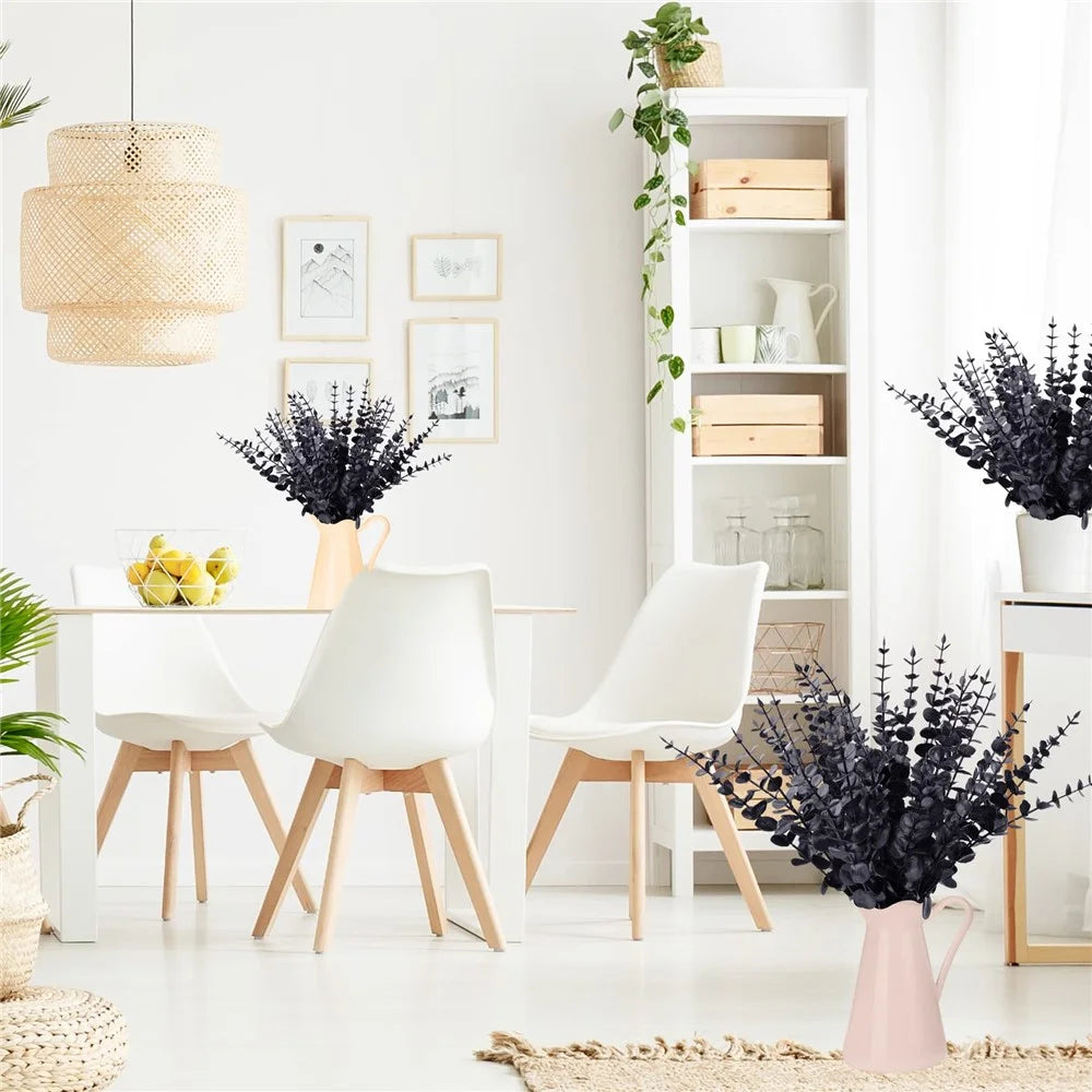 10Pcs Artificial Eucalyptus Stems Plastic Faux Plant Home Office Wedding Party Decor - Black - 5