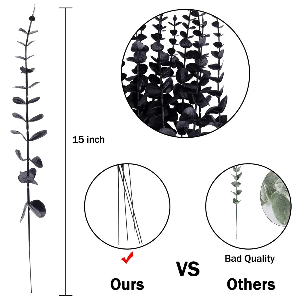 10Pcs Artificial Eucalyptus Stems Plastic Faux Plant Home Office Wedding Party Decor - Black - 7