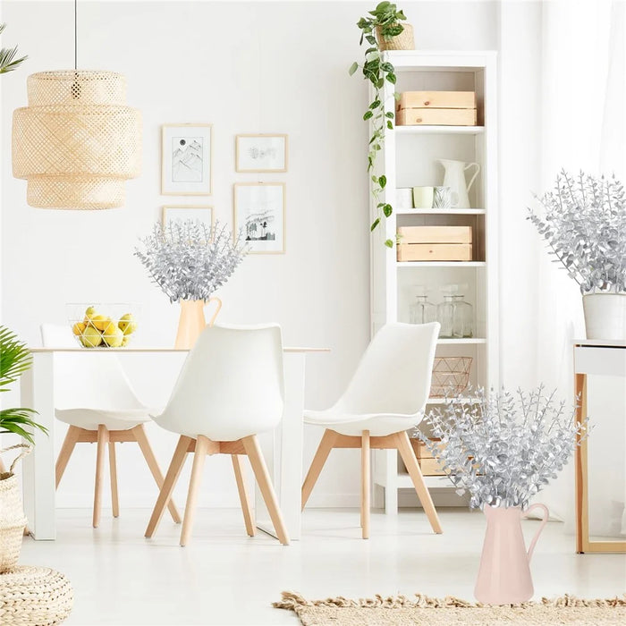 10Pcs Artificial Eucalyptus Stems Plastic Faux Plant Home Office Wedding Party Decor - Silver - 5