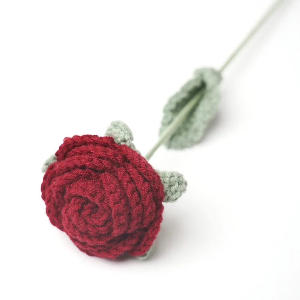 Artificial Rose Flower Realistic Knit Rose Home Office Wedding Decor High End Floral Arrangement - 1